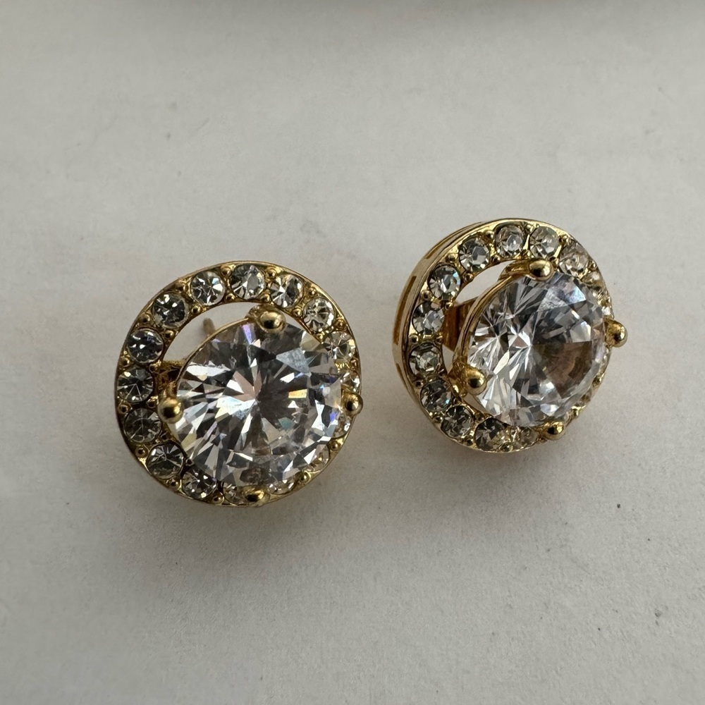 Signed JB China CZ Diamond Stud Interchangable Earrings